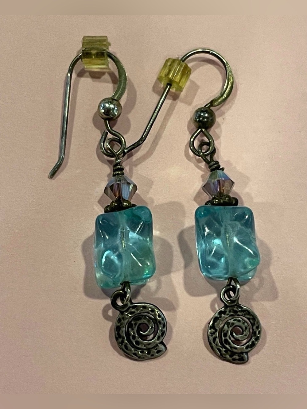 Sterling Silver Blue Ice Spiral Dangle Pierced Earrings #7804